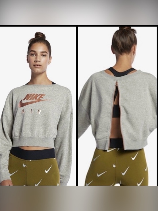 Nike Sweaters - Nike Grey Cropped Sweatshirt with Rose Gold Logo